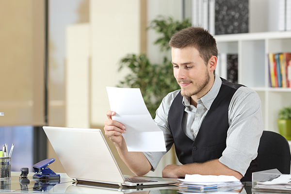 An image of a customer who is satisfied with his accounts.